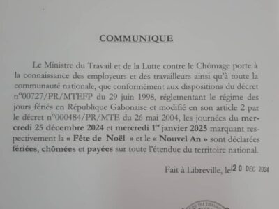 Les Mercredis 25 décembre 2024 et 1er janvier 2025, fériés, chomés et payés
