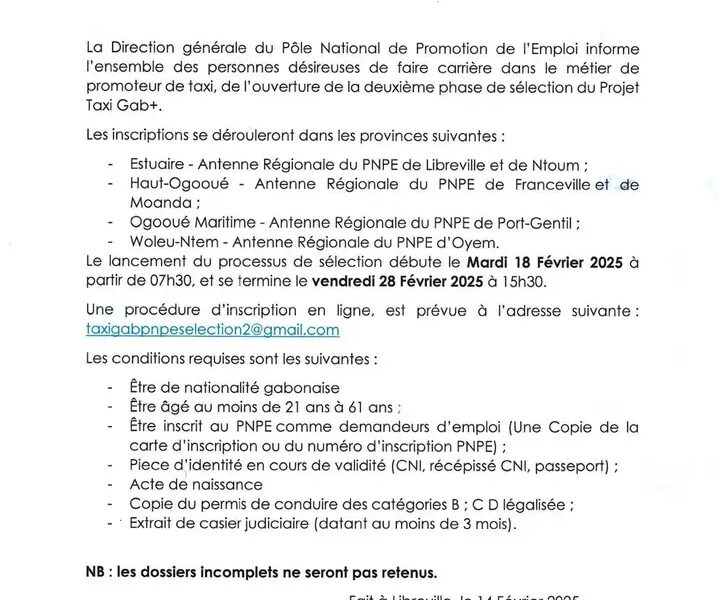Projet Taxi Gab+ du Comité pour la Transition et la Restauration des Institutions (C.T.R.I).