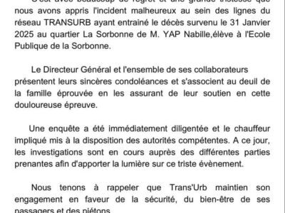 Les condoléances de Trans'Urb