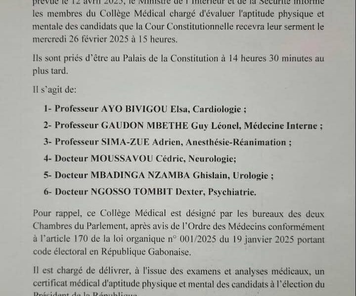 Présidentielle 2025 : le serment des membres du corps médical devant la Cour Constitutionnelle