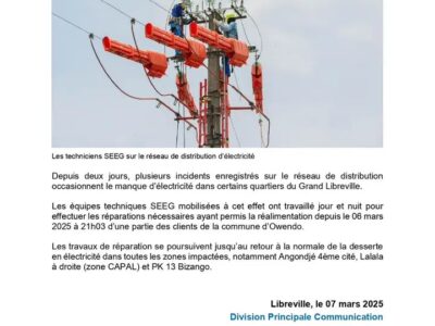 Perturbations sur le réseau de distribution d’électricité du Grand Libreville