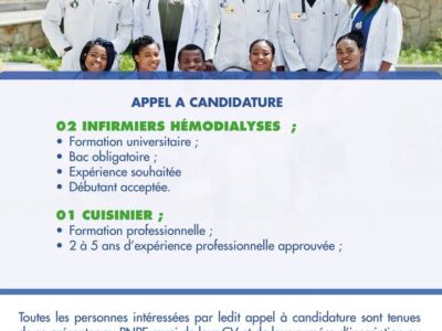 02 Infirmiers Hémodyalise 01 Cuisinier