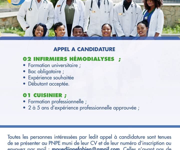 02 Infirmiers Hémodyalise 01 Cuisinier