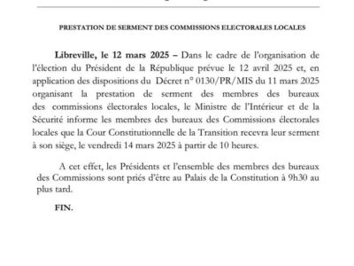 Prestation de serment des bureaux des commissions électorales locales