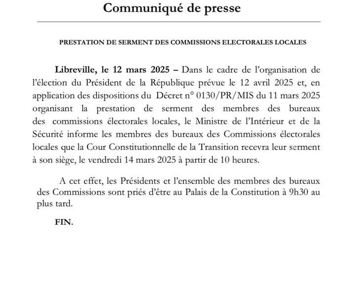 Prestation de serment des bureaux des commissions électorales locales