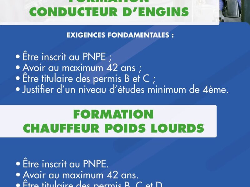 Appel à candidature : Formation de conducteur d'engins