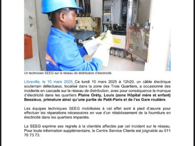 Perturbations sur une partie du réseau électrique de Libreville