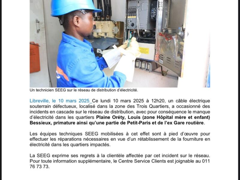 Perturbations sur une partie du réseau électrique de Libreville