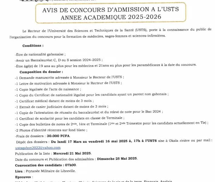 Concours d'admission à l'Université des Sciences et Techniques de la Santé (USTS)