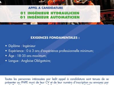 01 Ingénieur Hydraulicien - 01 Ingénieur Automaticien