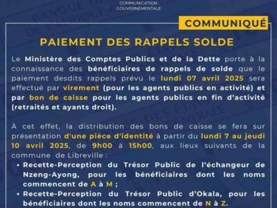 Paiement de la 2e tranche des rappels soldes