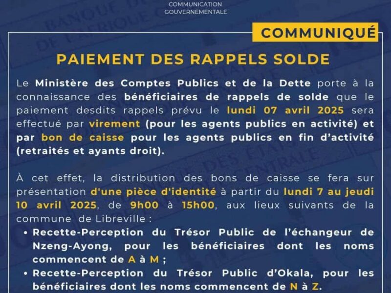 Paiement de la 2e tranche des rappels soldes