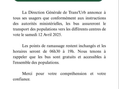 Trans'Urb assurera le transport vers les différents centres de vote