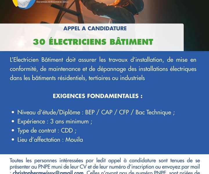 30 électriciens Bâtiment