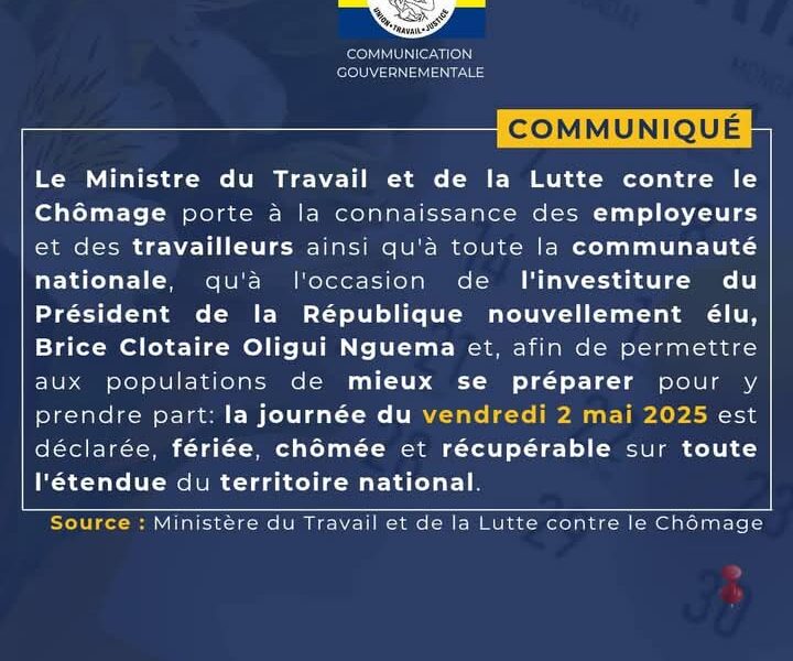 Vendredi 02 mai 2025, chômé, férié et récupérable