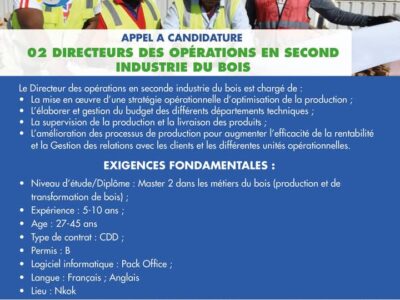 02 Directeurs des Opérations en Second Industrie du Bois