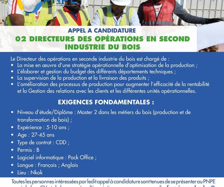 02 Directeurs des Opérations en Second Industrie du Bois