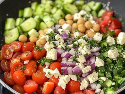 Salade de pois chiches éclatante aux légumes frais et vinaigrette acidulée