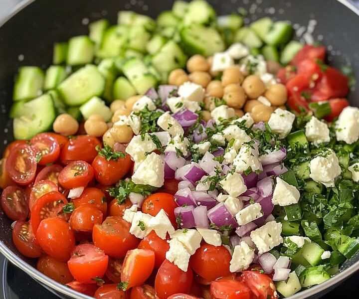 Salade de pois chiches éclatante aux légumes frais et vinaigrette acidulée