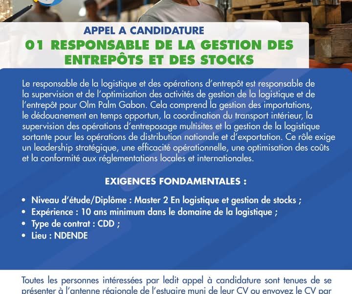 01 Responsable de la Gestion des Entrepôts et des Stocks