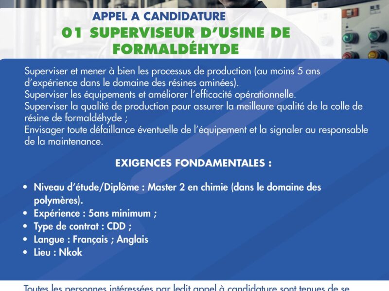 Superviseur d'Usine de Formaldéhyde
