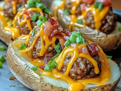 Pommes de Terre Farcies au Cheseburger et Boulette de viande