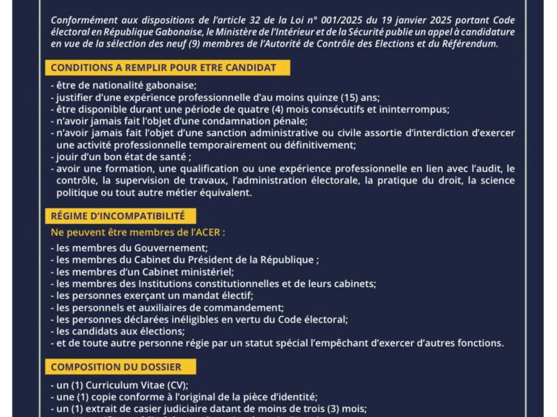 Législatives 2025 : Appel à candidatures pour la mise en place de l’ACER